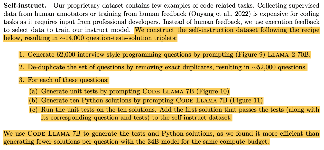 The recipe used for the self-instruct dataset. | (Rozière et. al. 2023)